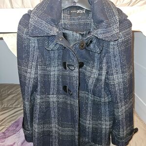 Black Rivet Plaid Women's Wool Blend Coat